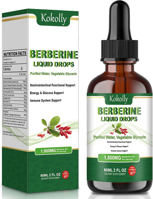 Berberine HCL Liquid Drops - 1500mg Supplement with Ceylon Cinnamon, Turmeric, Bitter Melon, Green Tea - Supports Metabolism, Immune System, Gut Health - 2 FL Oz - BoostGo Australia