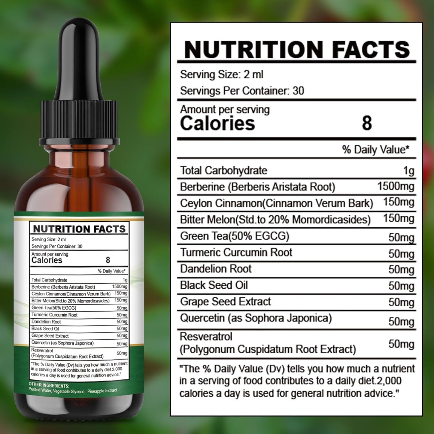 Berberine HCL Liquid Drops - 1500mg Supplement with Ceylon Cinnamon, Turmeric, Bitter Melon, Green Tea - Supports Metabolism, Immune System, Gut Health - 2 FL Oz - BoostGo Australia