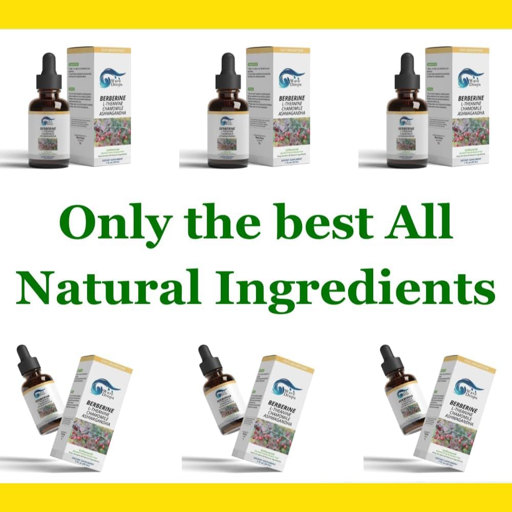 Berberine, L-Theanine, Chamomile, Ashwagandha Liquid Drops for Overall Well-Being - Natural Ingredients - 1 Fl Oz
