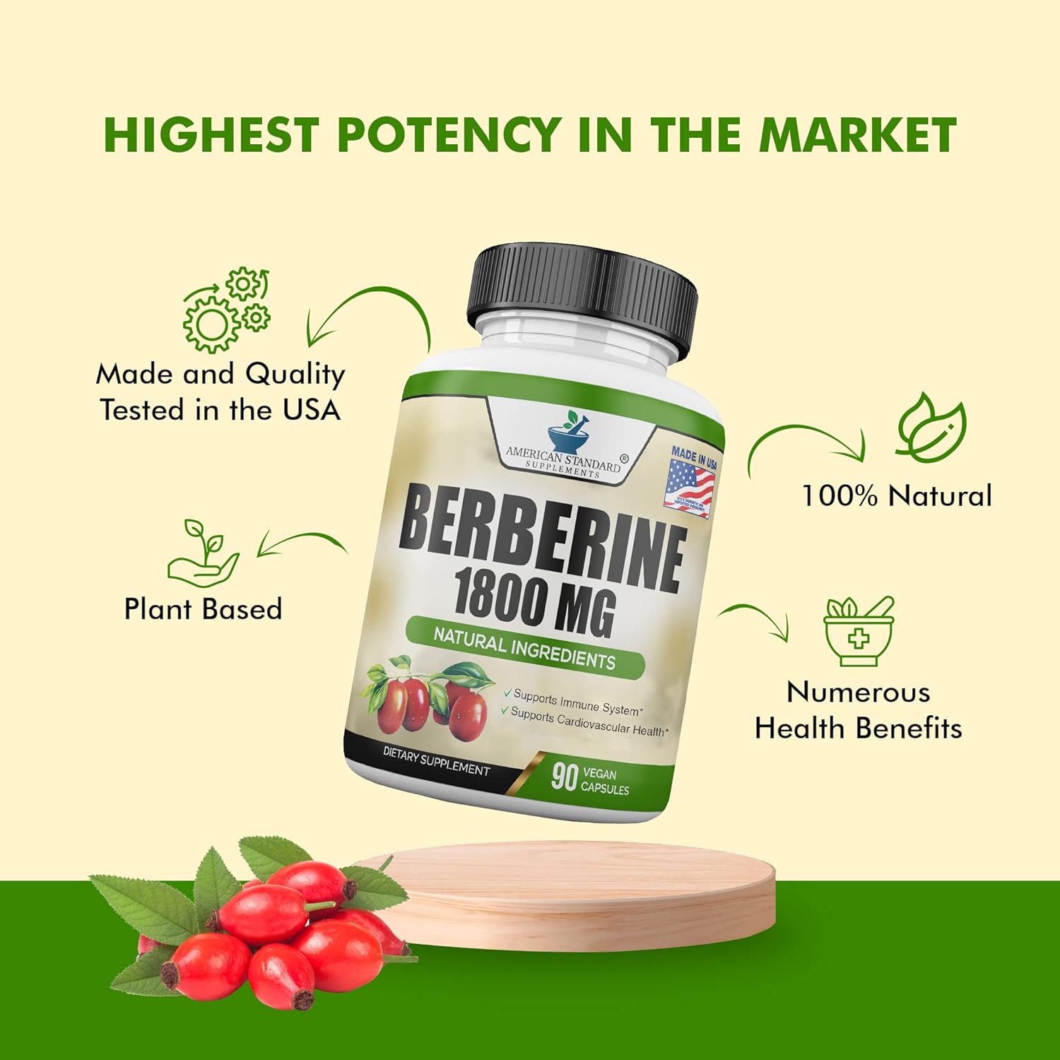 Berberine Supplement 1800mg Per Serving - Supports Cardiovascular Health - 90 Veggie Capsules - BoostGo Australia