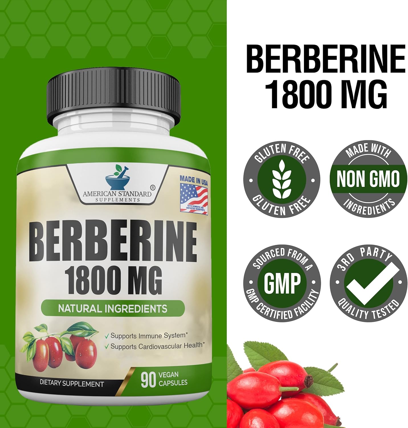 Berberine Supplement 1800mg Per Serving - Supports Cardiovascular Health - 90 Veggie Capsules - BoostGo Australia