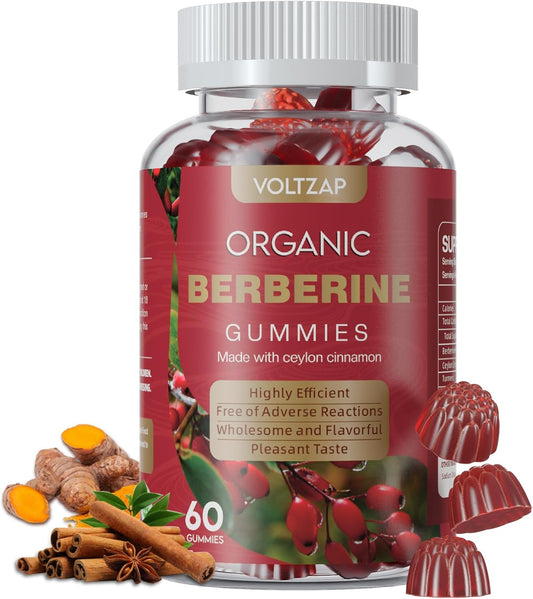 Berberine Supplement Gummies 1200mg with Ceylon Cinnamon, Turmeric, Milk Thistle, Artichoke - Vegan Raspberry Flavor - 60 Count