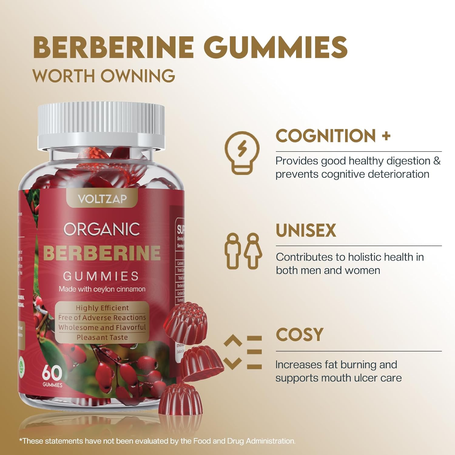 Berberine Supplement Gummies 1200mg with Ceylon Cinnamon, Turmeric, Milk Thistle, Artichoke - Vegan Raspberry Flavor - 60 Count