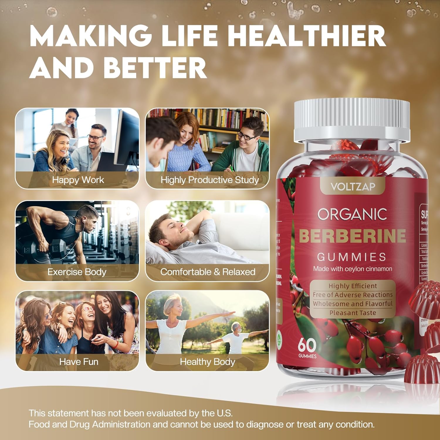 Berberine Supplement Gummies 1200mg with Ceylon Cinnamon, Turmeric, Milk Thistle, Artichoke - Vegan Raspberry Flavor - 60 Count