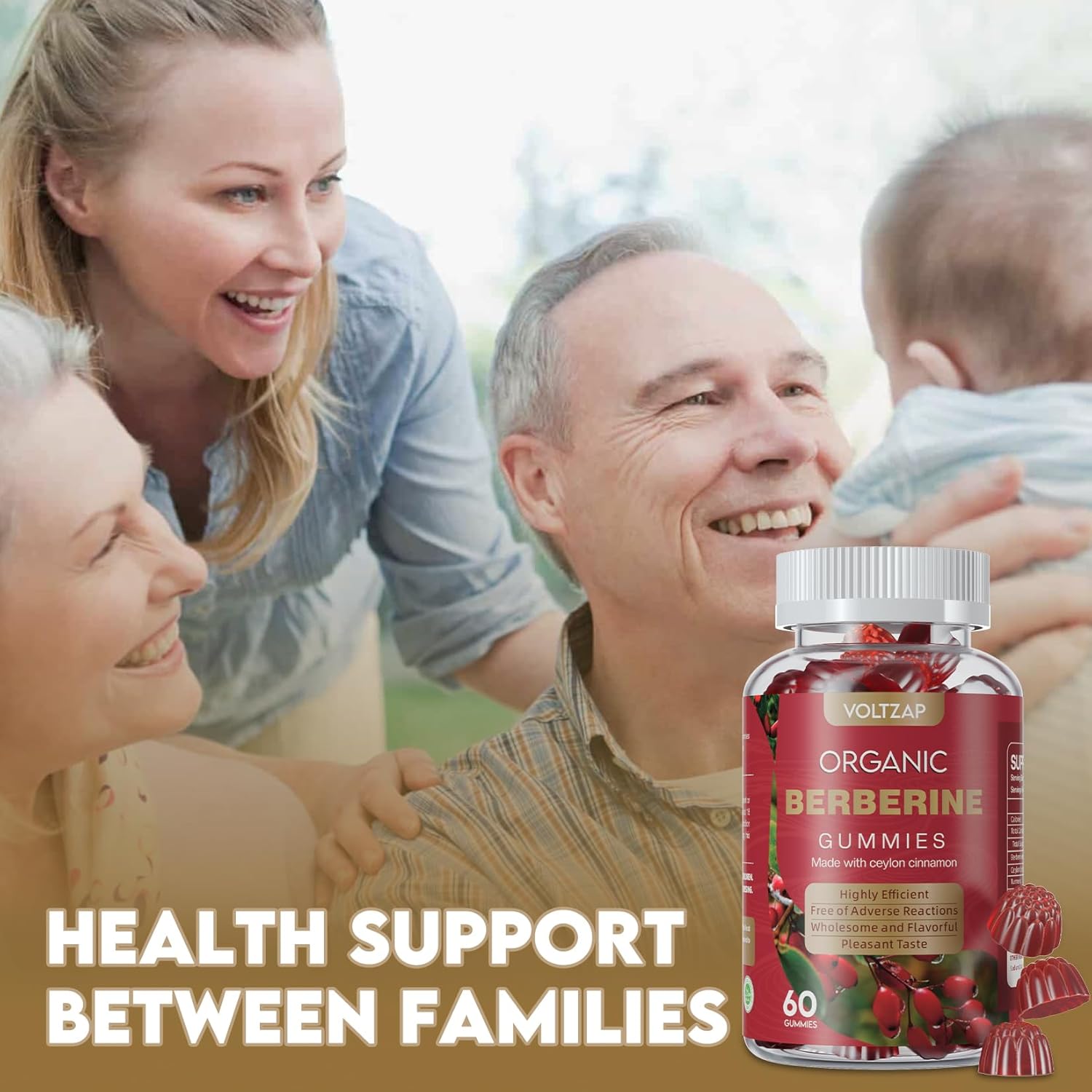 Berberine Supplement Gummies 1200mg with Ceylon Cinnamon, Turmeric, Milk Thistle, Artichoke - Vegan Raspberry Flavor - 60 Count