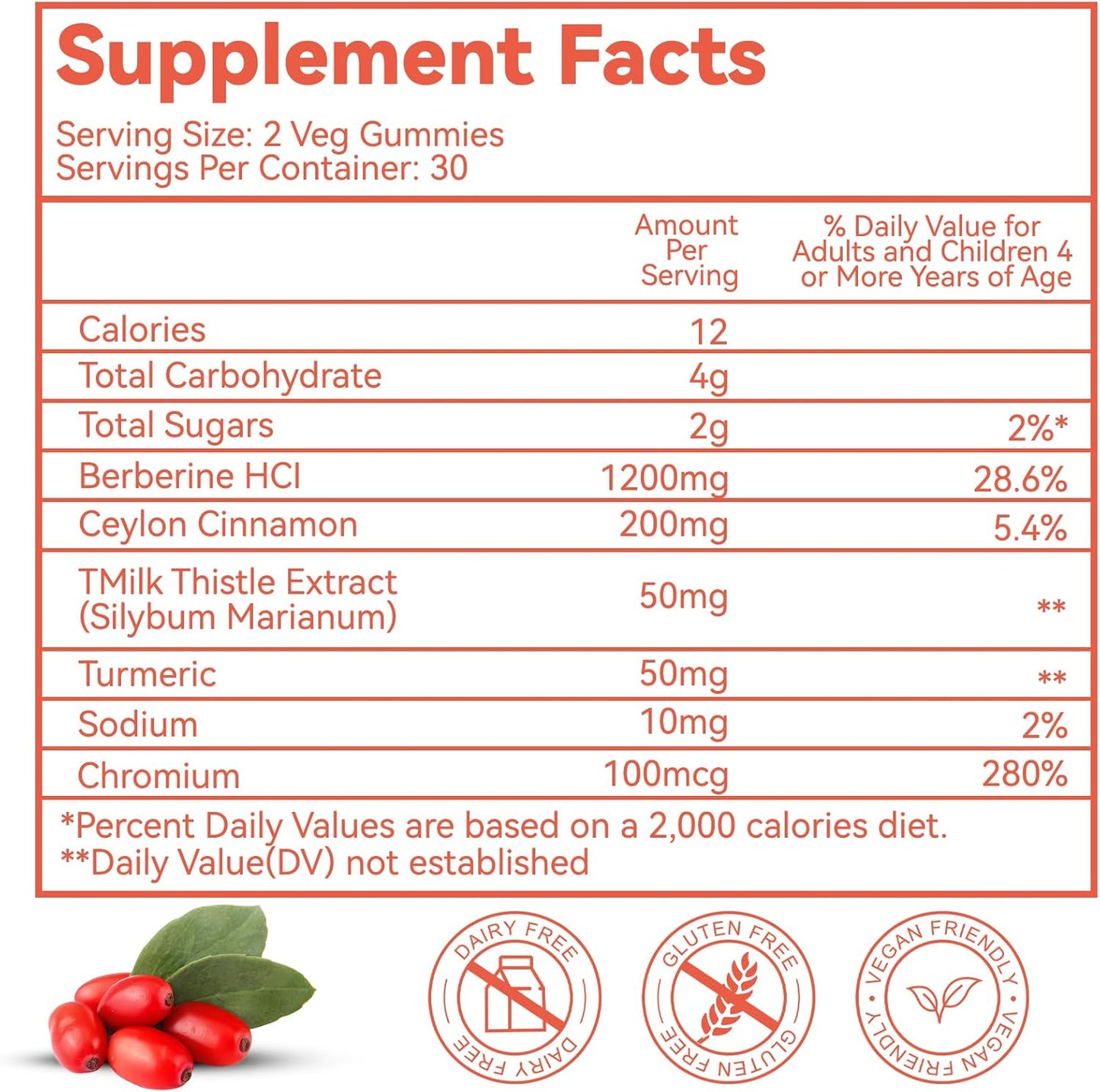 Berberine Supplement Gummies with Ceylon Cinnamon and Turmeric - 1200mg Extract for Liver Support - 60 Count