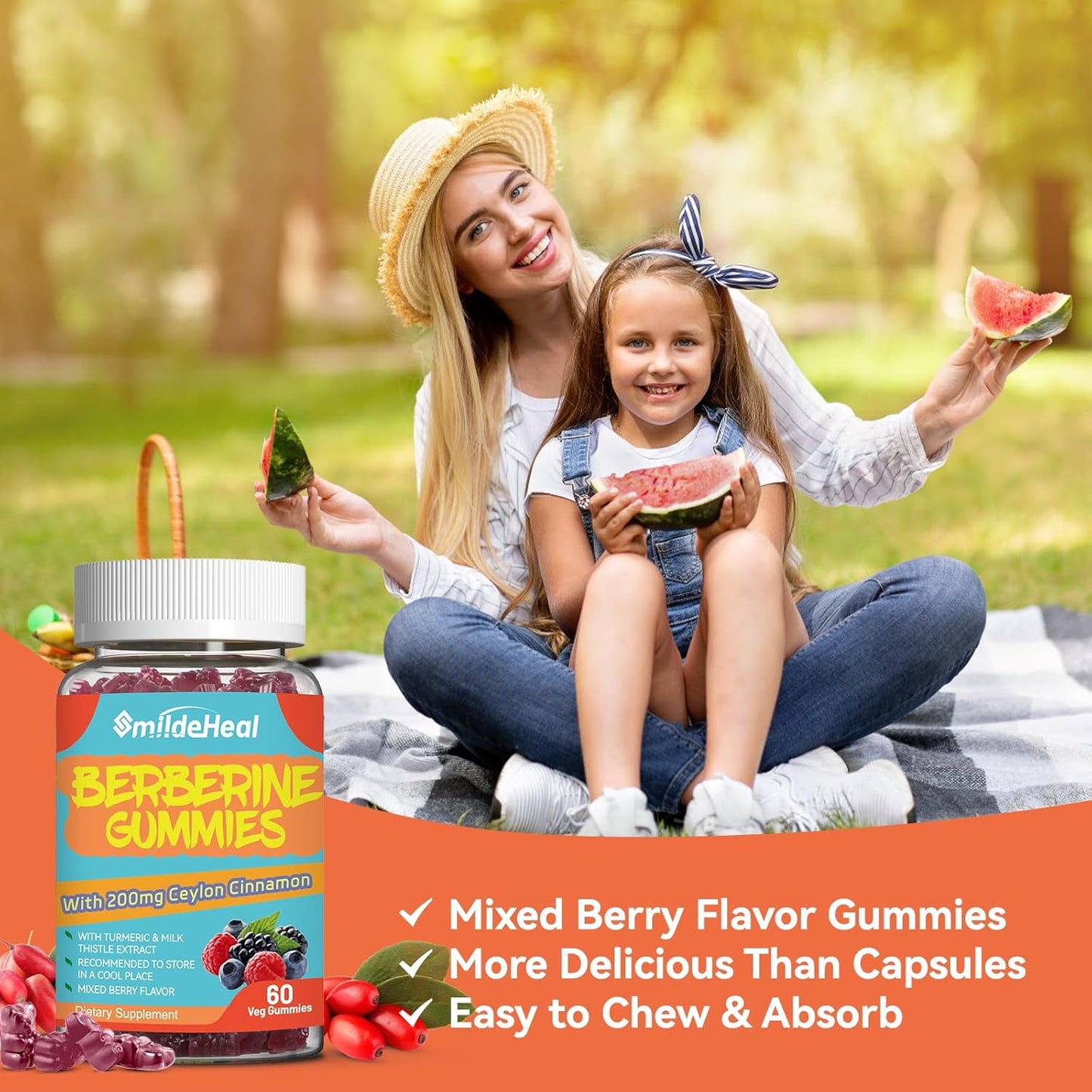 Berberine Supplement Gummies with Ceylon Cinnamon and Turmeric - 1200mg Extract for Liver Support - 60 Count