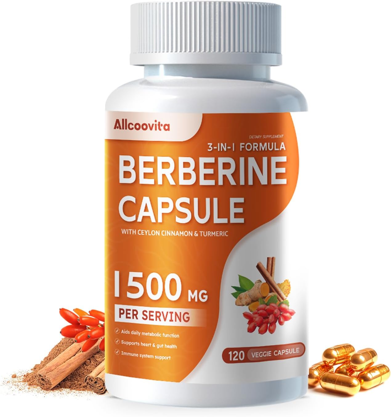 Berberine Supplement with 1500mg Per Serving - 120 Capsules with Pure Ceylon Cinnamon - Root Pills for Berberine HCI - High Strength Berberine Plus