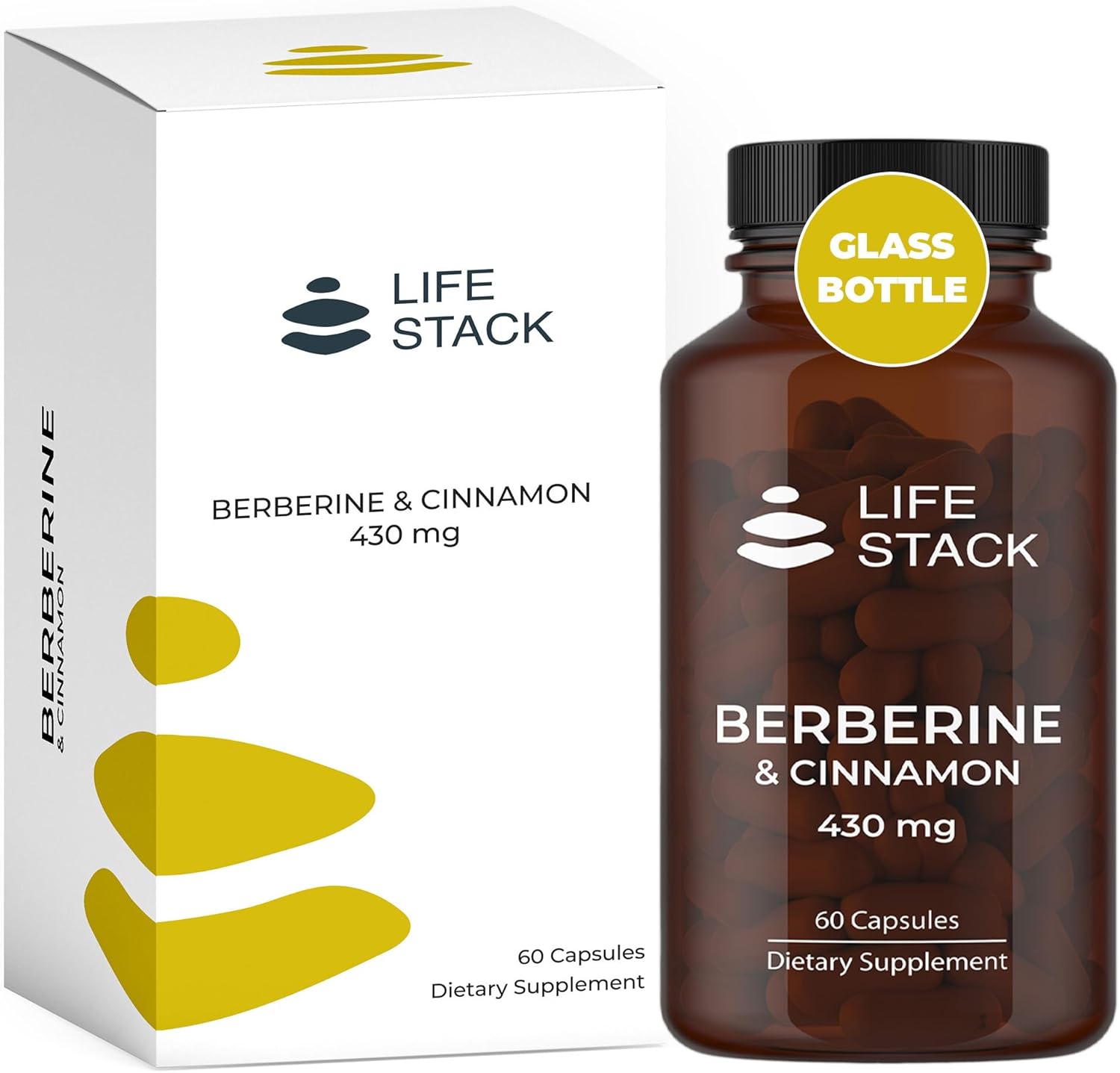 Berberine with Cinnamon Capsules for Healthy Metabolism | Non-GMO, Gluten-Free Supplement | 60 Capsules in Glass Bottle