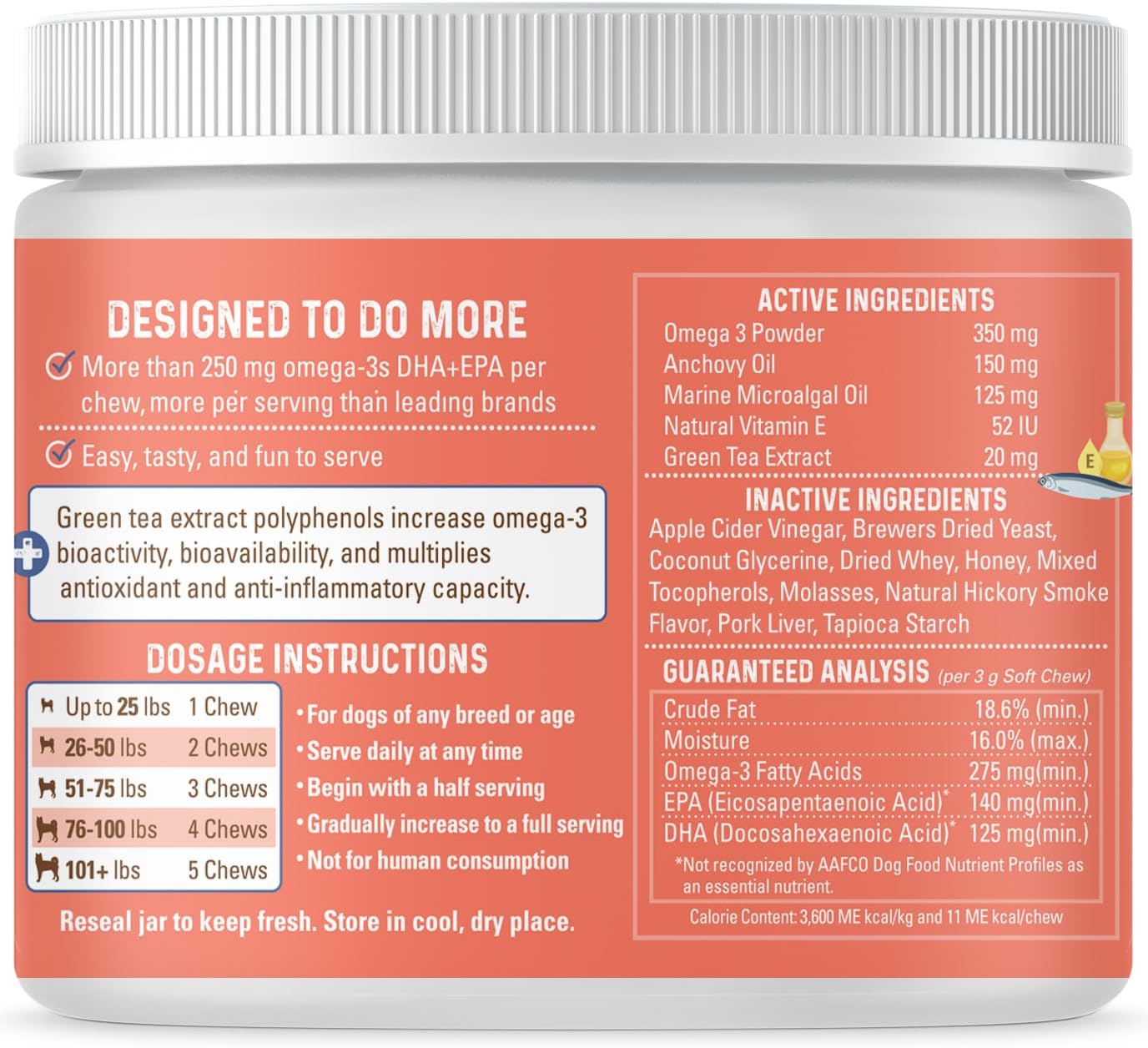 Bernie's OMG!!! Omegas 5X Extra Strength Fish Oil Chews for Dogs - Skin & Coat, Allergy Relief, Calming, Joint Support (Pork)