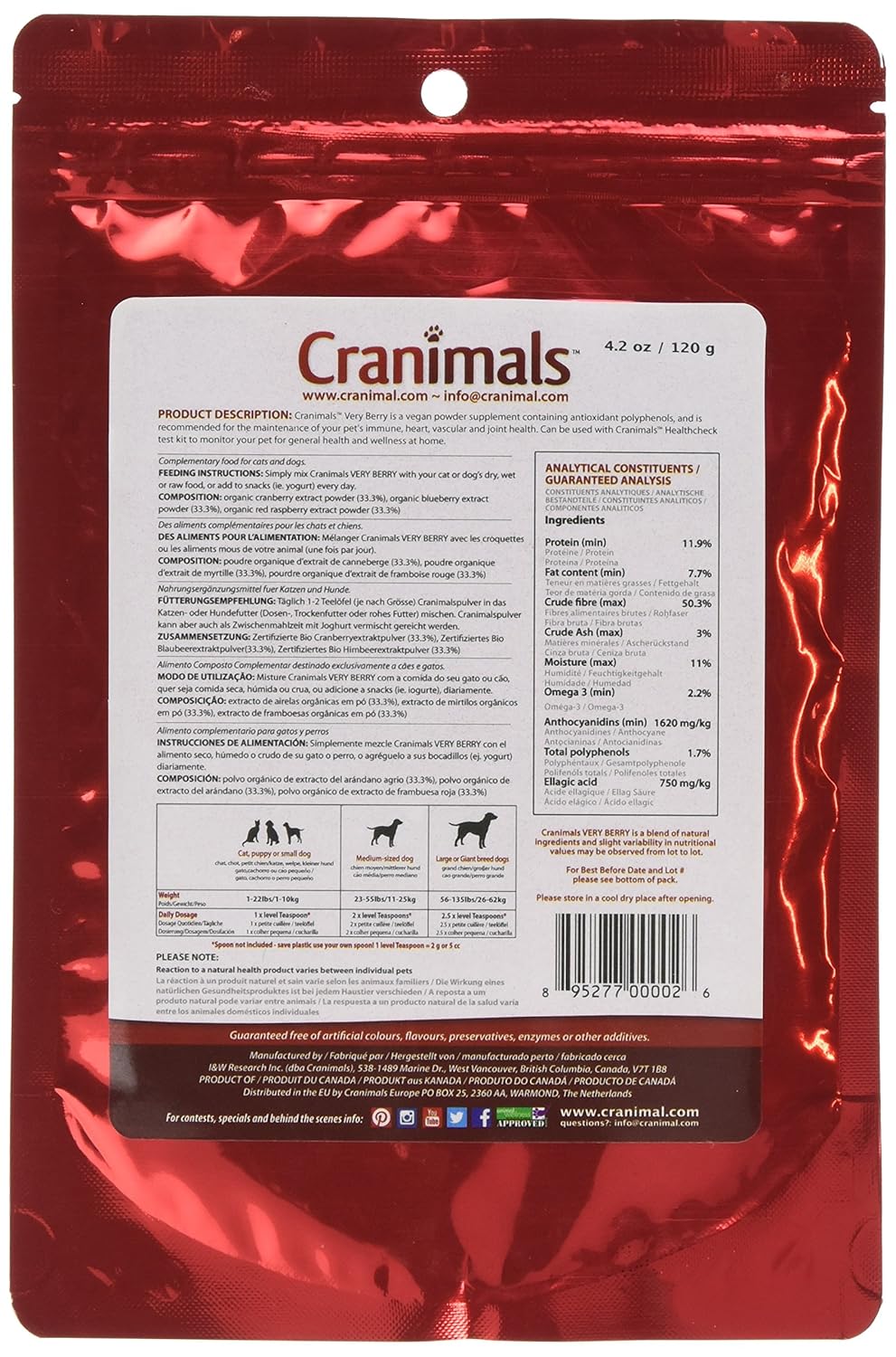 Berry Antioxidant Superfood Powder for Dogs and Cats - Natural Boost from Cranberries, Raspberries, and Blueberries - 120g Bag