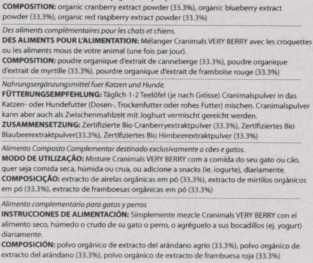 Berry Antioxidant Superfood Powder for Dogs and Cats - Natural Boost from Cranberries, Raspberries, and Blueberries - 120g Bag