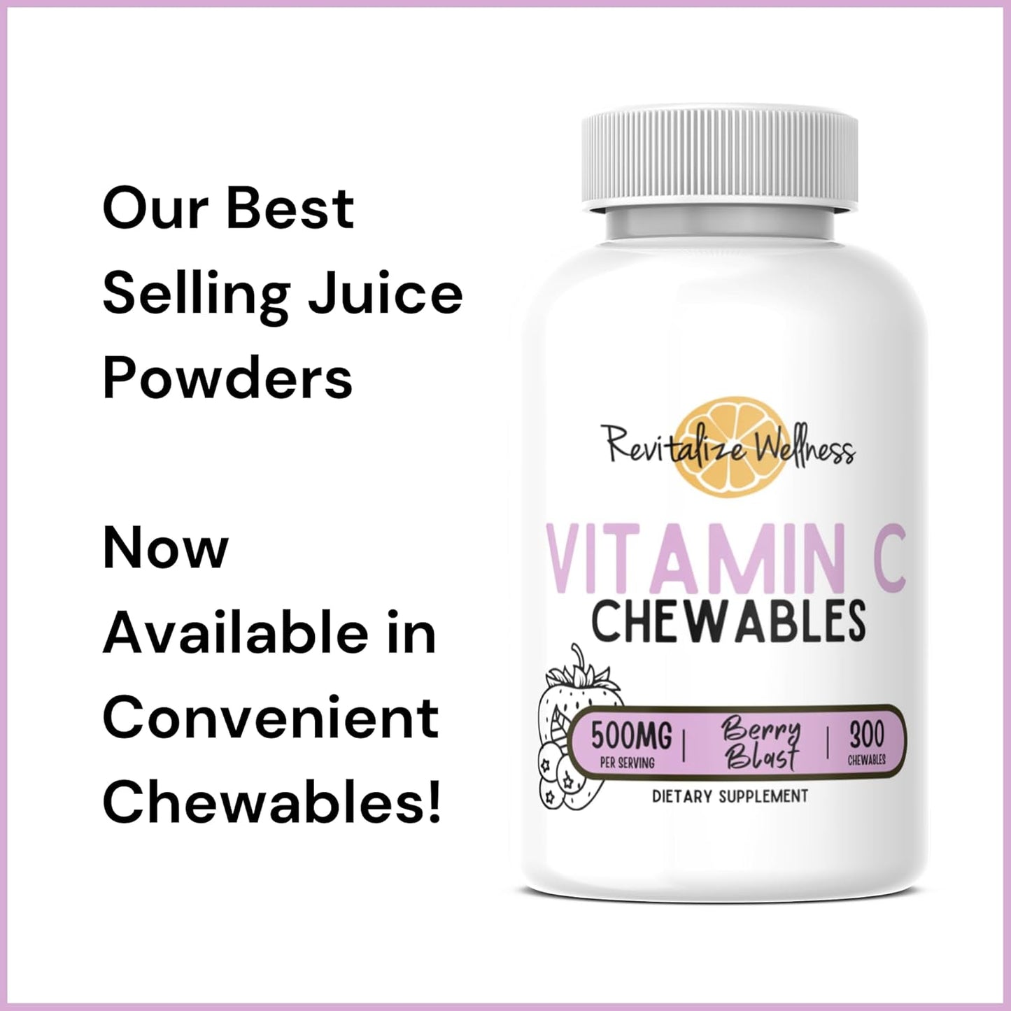 Berry Blast Flavor Vitamin C Chewables - 500 mg Ascorbic Acid - 60 Servings for Revitalized Wellness
