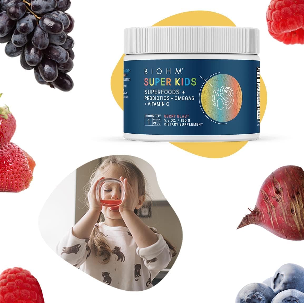 Berry Blast Probiotic Superfood Powder for Kids, Antioxidants & Omega-3, Gluten-Free, Non-GMO, Dairy-Free, Vegetarian, Ages 4+, 30 Servings