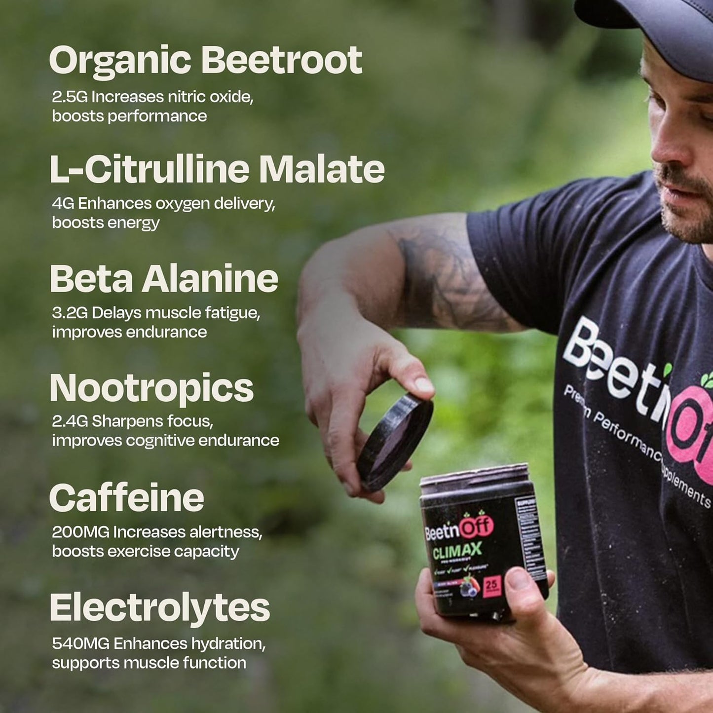 Berry Bliss BeetnOff Climax Pre-Workout Powder - Beet-Based Energy Supplement with L-Citrulline Malate, Beta-Alanine, & Caffeine - 25 Servings for Men & Women