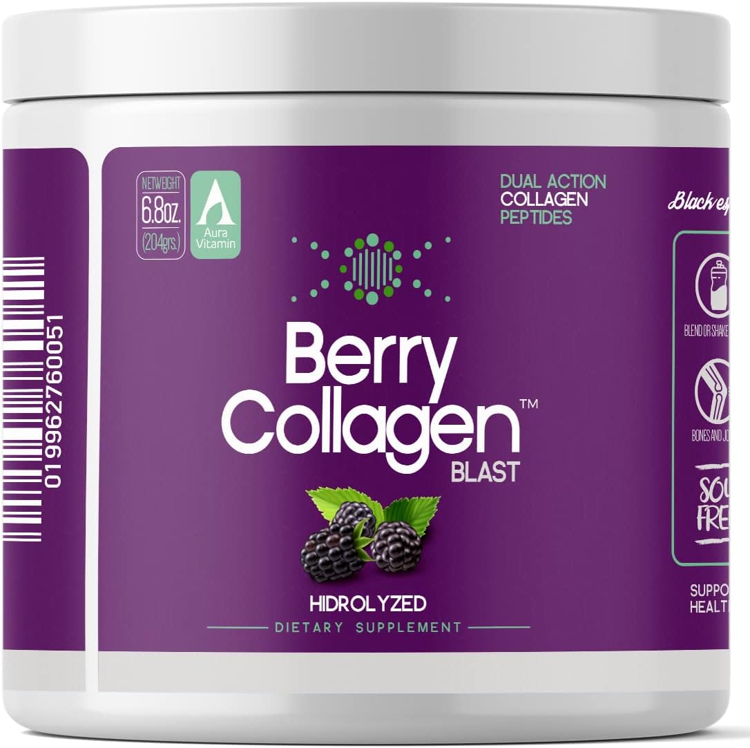 Berry Collagen Blast Powder for Hair, Skin, Nails, Joints, and Gut | Grass Fed Collagen Peptides | 204g