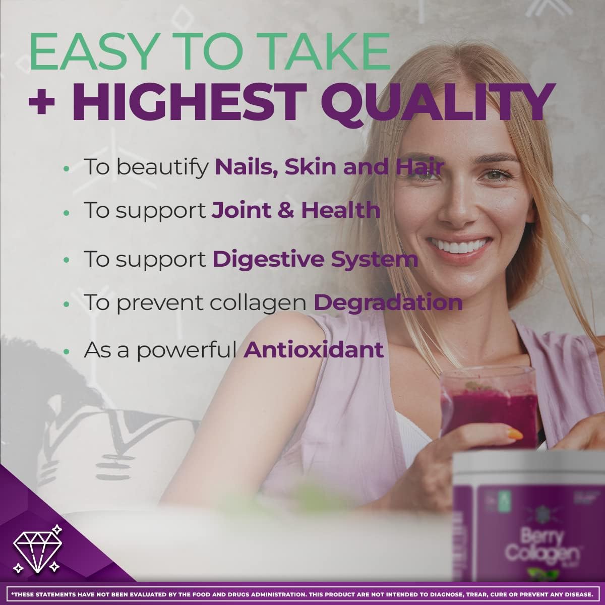 Berry Collagen Blast Powder for Hair, Skin, Nails, Joints, and Gut | Grass Fed Collagen Peptides | 204g