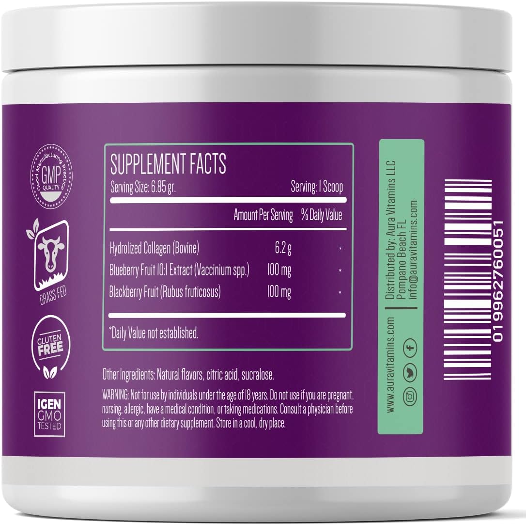 Berry Collagen Blast Powder for Hair, Skin, Nails, Joints, and Gut | Grass Fed Collagen Peptides | 204g