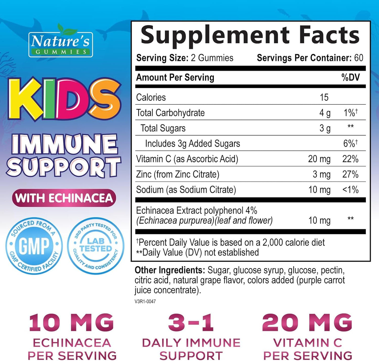 Berry Flavor Kids Immune Support Gummies with Echinacea, Zinc & Vitamin C - Non-GMO, Gluten-Free, Vegan Children's Vitamins - 120 Gummies