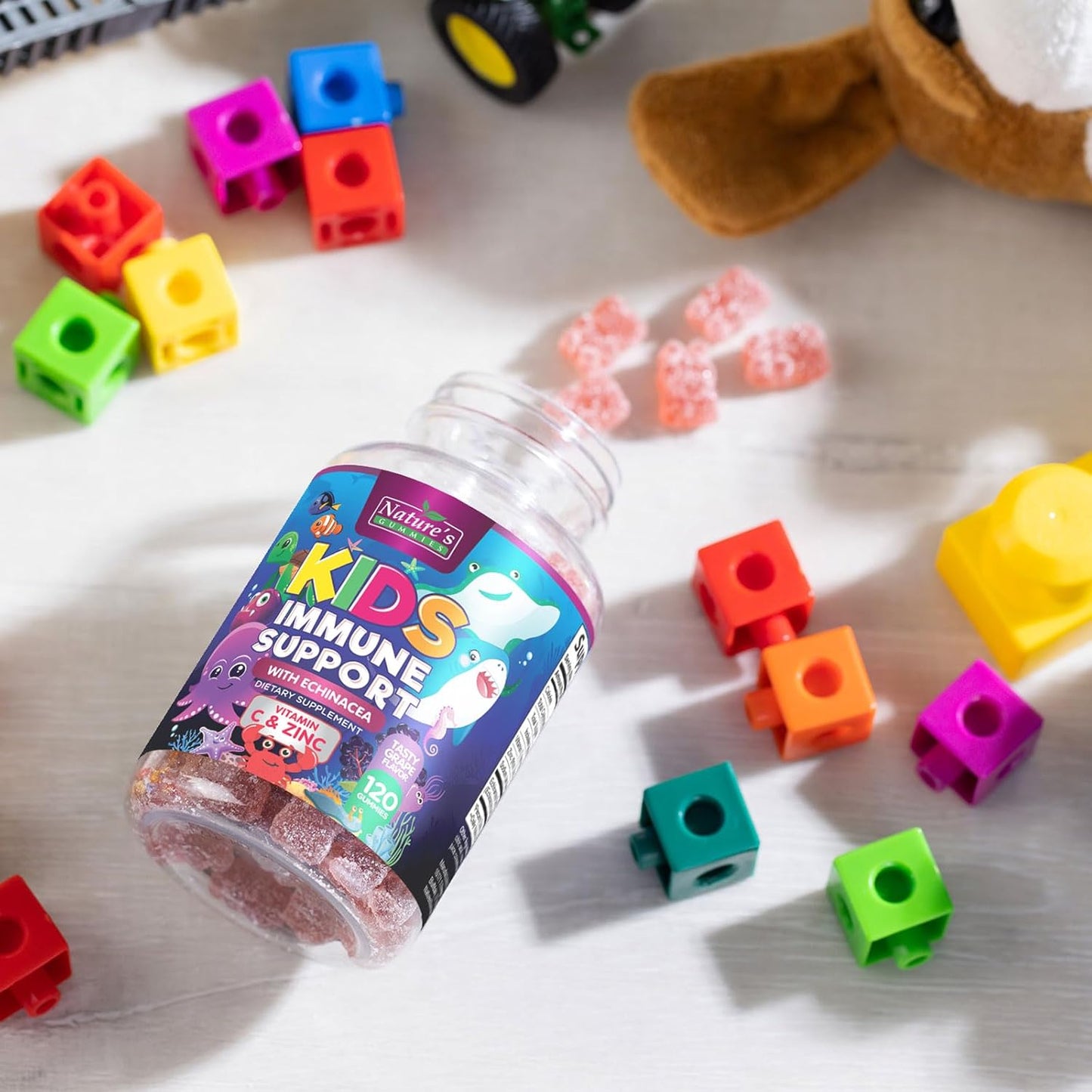 Berry Flavor Kids Immune Support Gummies with Echinacea, Zinc & Vitamin C - Non-GMO, Gluten-Free, Vegan Children's Vitamins - 120 Gummies