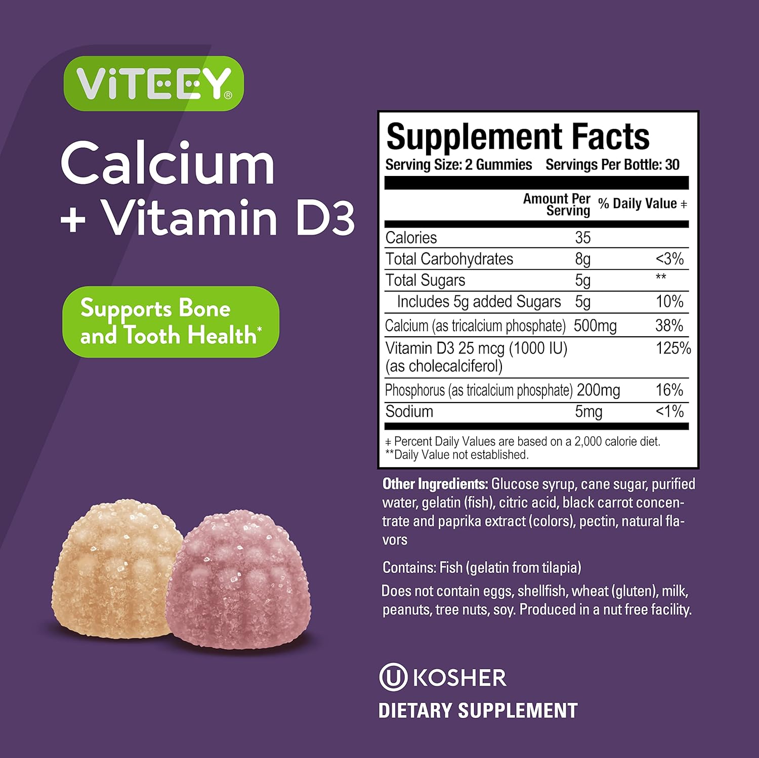 Berry Flavored Calcium Gummies with Vitamin D3 for Bone & Tooth Health - Chewable, Kosher, Gluten Free for Women, Men & Teens - BoostGo Australia