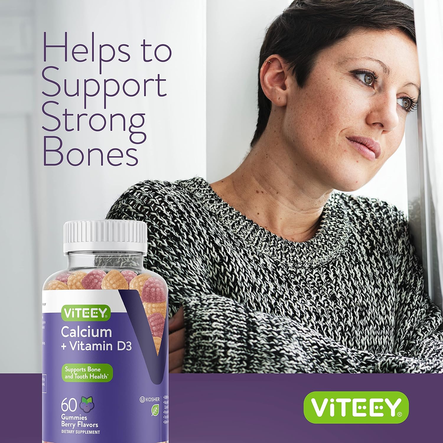 Berry Flavored Calcium Gummies with Vitamin D3 for Bone & Tooth Health - Chewable, Kosher, Gluten Free for Women, Men & Teens - BoostGo Australia