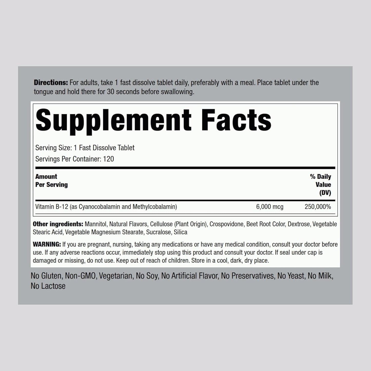 Berry Flavored Sublingual B12 Complex 6000 mcg Tablets | 120 Fast Dissolve | Vegetarian & Non-GMO