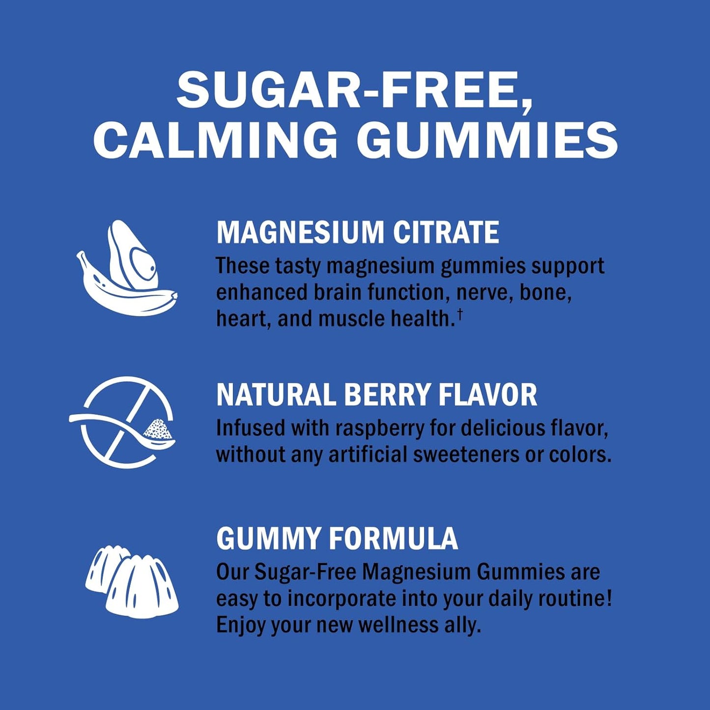 Berry Flavored Sugar-Free Magnesium Gummies - Supports Nerves, Muscles, Energy, and Sleep - 60 Gummies (Vegan, Non-GMO)