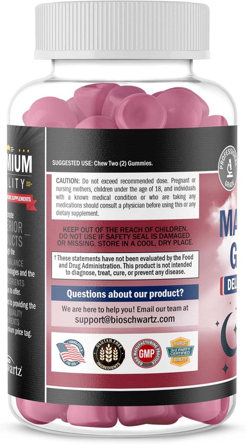 Berry Flavored Sugar-Free Magnesium Gummies - Supports Nerves, Muscles, Energy, and Sleep - 60 Gummies (Vegan, Non-GMO)