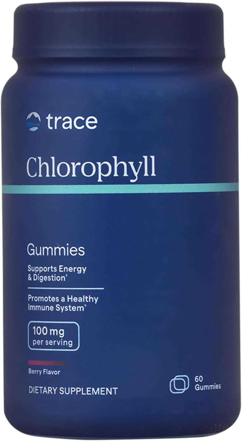 Berry Flavored Trace Minerals Chlorophyll Gummies, 100mg - Promotes Digestive, Immune & Skin Health - Natural Energy & Cell Function Support - High Absorption, 60 Gummies