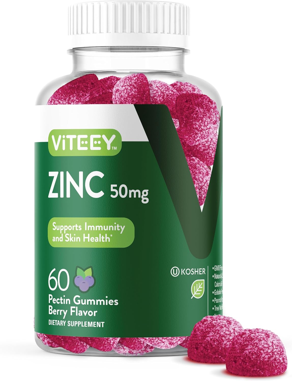 Berry Flavored Zinc Gummies - 50mg - Immune & Antioxidant Support for Adults & Teens - Vegan & GMO Free Chewable Supplement