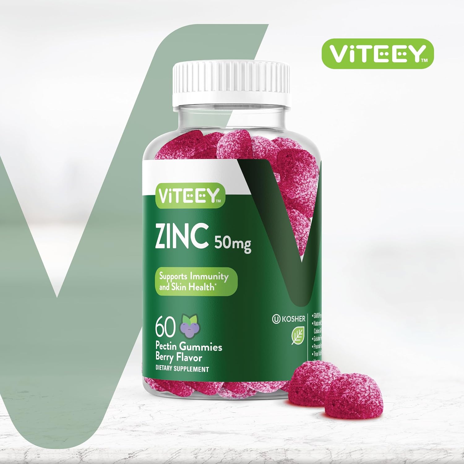 Berry Flavored Zinc Gummies - 50mg - Immune & Antioxidant Support for Adults & Teens - Vegan & GMO Free Chewable Supplement