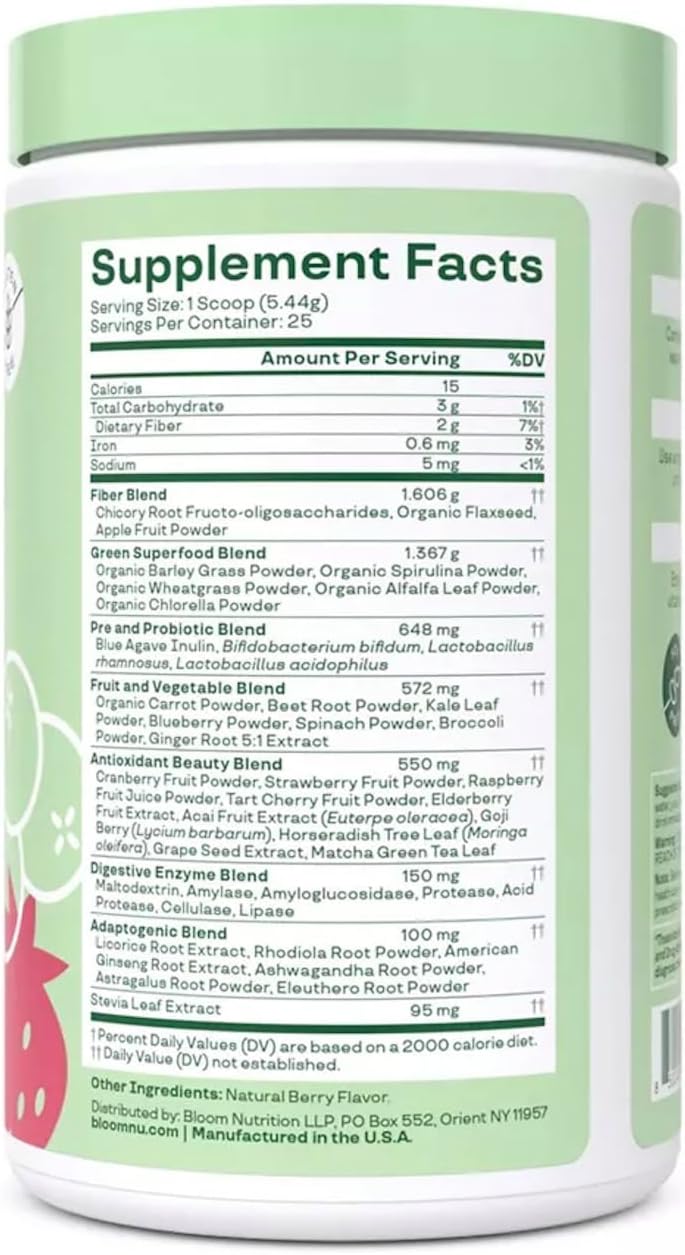 Berry Smoothie & Juice Mix with Probiotics & Digestive Enzymes - Greens and Superfoods Powder for Women's Gut Health & Bloating Relief
