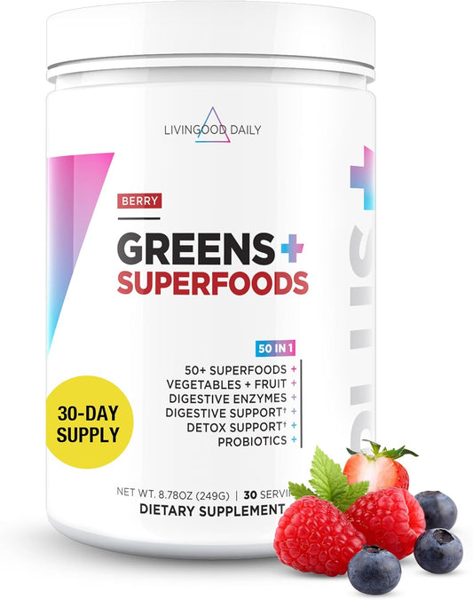 Berry Super Greens Powder for Gut Health - Daily Green Juice Supplement with Spirulina, Chlorella, Enzymes, & Probiotics - Liver & Digestive Support - BoostGo Australia