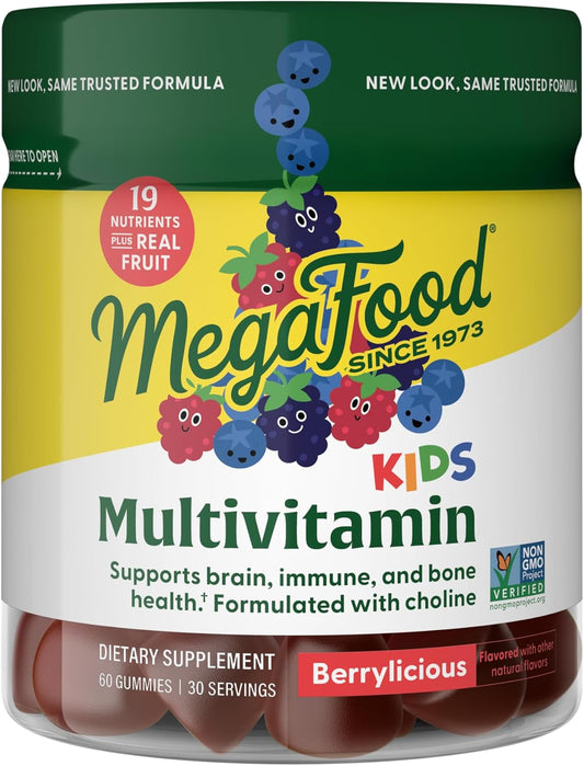 Berrylicious Kids Multivitamin Gummies - Immune & Brain Support - Ages 4+ - Vitamins C, D, Zinc, Choline - 60 Gummies