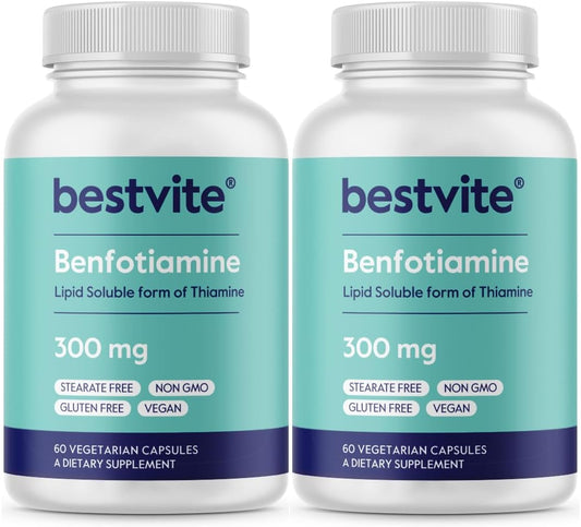 BESTVITE Benfotiamine 300mg Capsules - 120 Count - Vegan, Non-GMO, Gluten-Free - No Stearates, Silicon Dioxide - BoostGo Australia