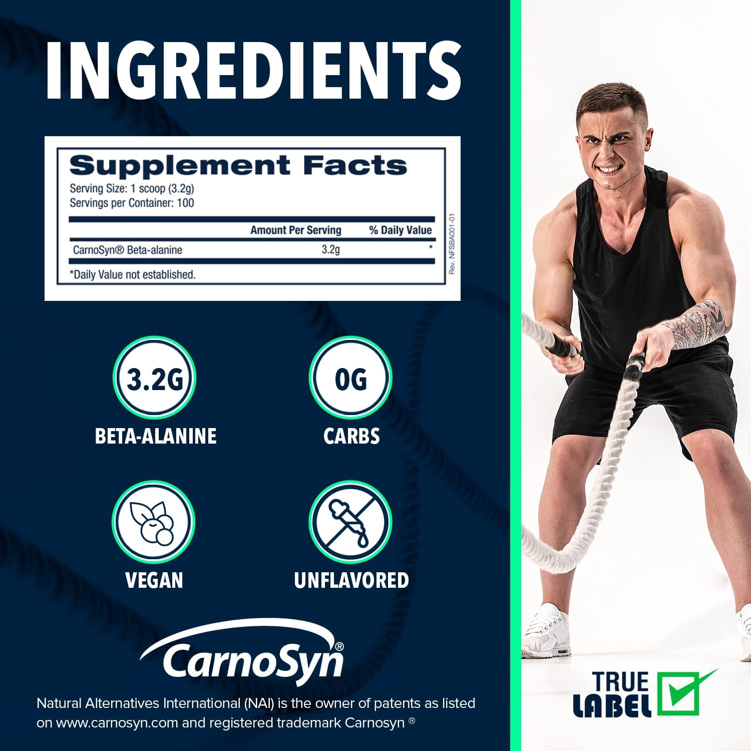 Beta Alanine Muscle Recovery Powder for Reduced Fatigue - 320g Dietary Supplement, Unflavored with No Artificial Sweeteners - Promotes Carnosine Levels in Muscles