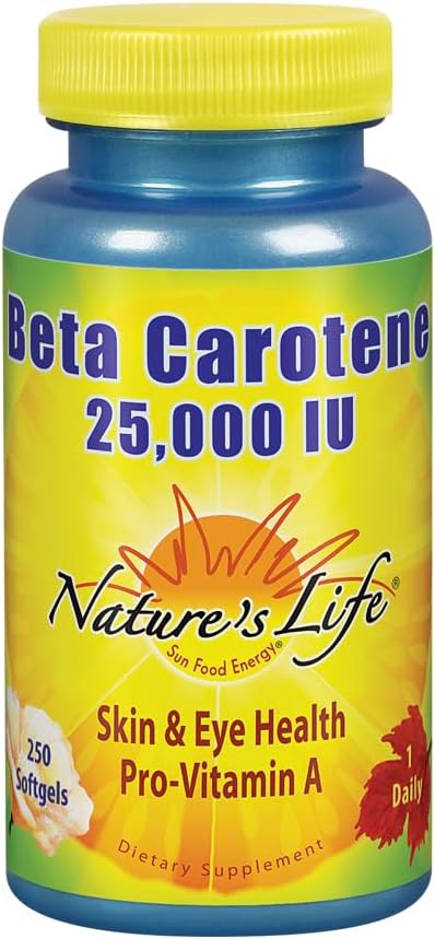 Beta Carotene 25,000 IU Softgels for Healthy Immune Function, Skin & Eye Health | Antioxidant Supplement | 250 Count