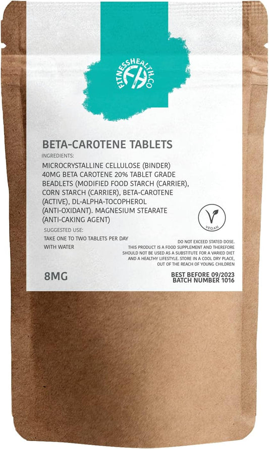 Beta-Carotene 8MG 120 Tablets - Pure Vitamin A Source for Healthy Skin & Immune System - Tanning Accelerator - Gluten & GMO-Free - Fitness Supplement
