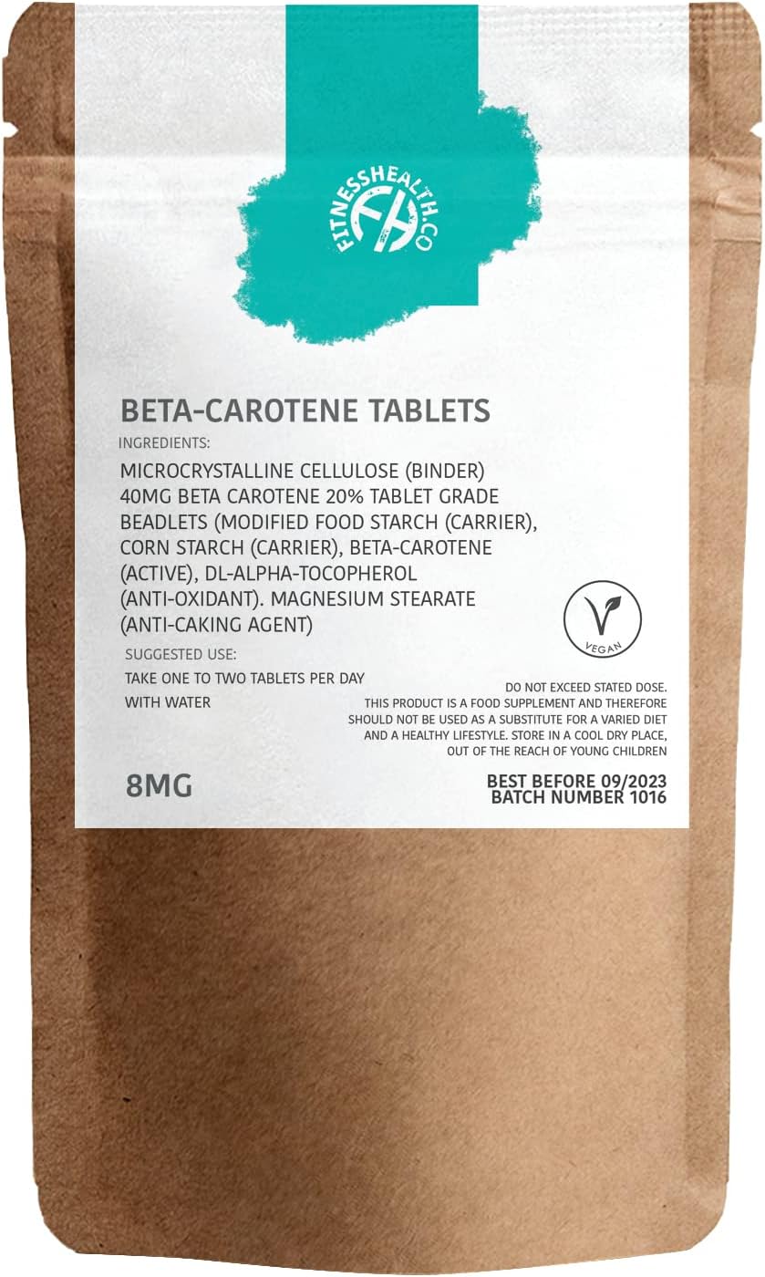 Beta-Carotene 8MG 120 Tablets - Pure Vitamin A Source for Healthy Skin & Immune System - Tanning Accelerator - Gluten & GMO-Free - Fitness Supplement
