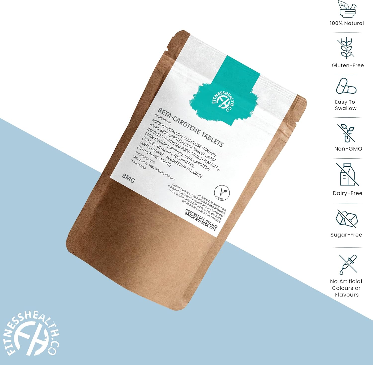 Beta-Carotene 8MG 120 Tablets - Pure Vitamin A Source for Healthy Skin & Immune System - Tanning Accelerator - Gluten & GMO-Free - Fitness Supplement