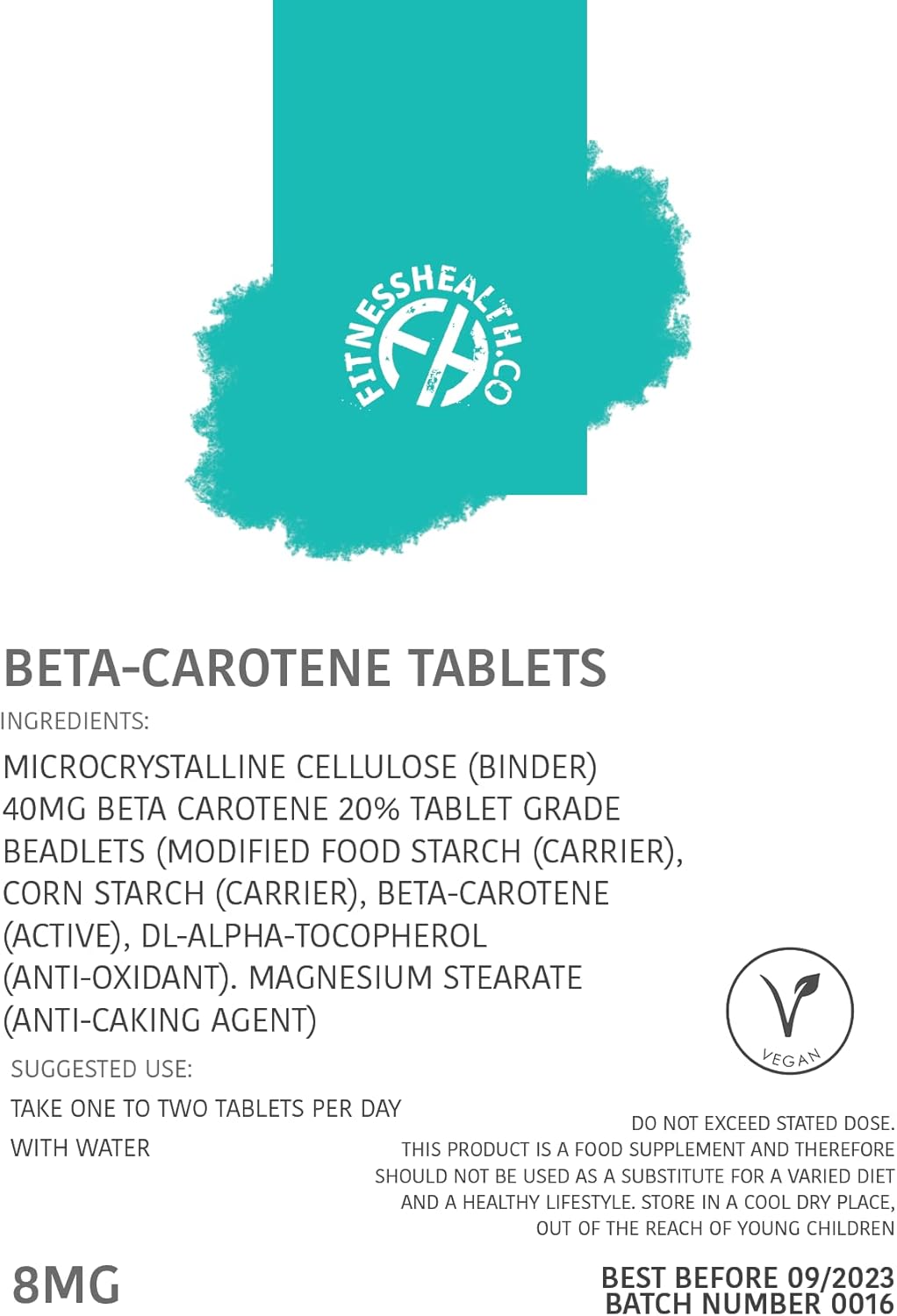 Beta-Carotene 8MG 120 Tablets - Pure Vitamin A Source for Healthy Skin & Immune System - Tanning Accelerator - Gluten & GMO-Free - Fitness Supplement