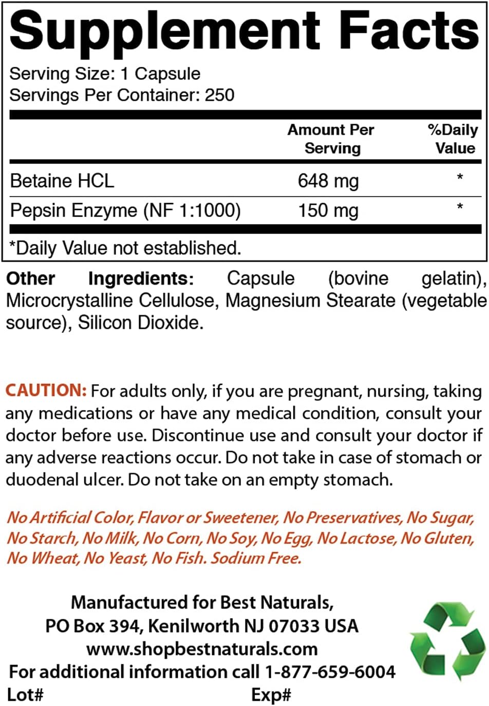 Betaine HCL 648 mg & Ashwagandha Extract 500 Mg - Natural and Effective Digestive Support Formula