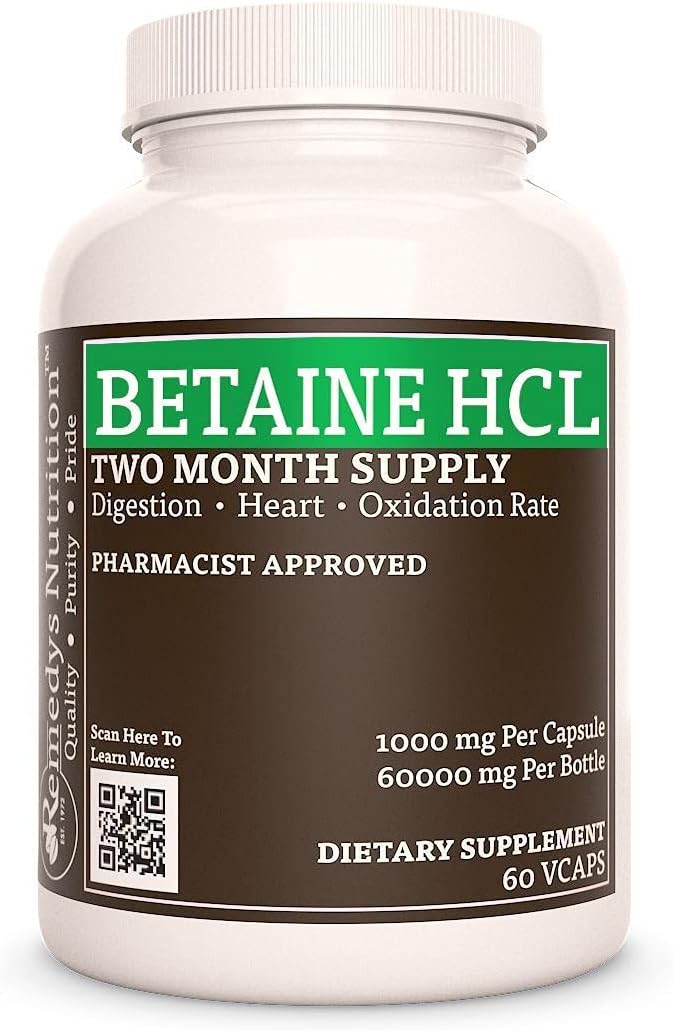 Betaine HCL with Calcium Carbonate, Papain & Bromelain 1,000mg - 60 Capsules Dietary Supplement