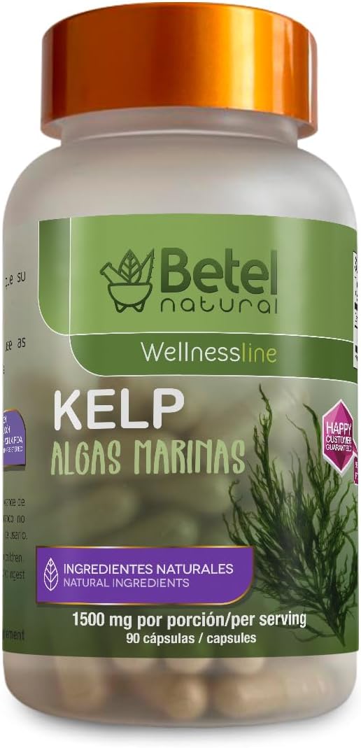 Betel Natural Algas Marinas/Kelp Capsules - 1000mg per Serving - Rich in Natural Iodine and Sea Nutrients