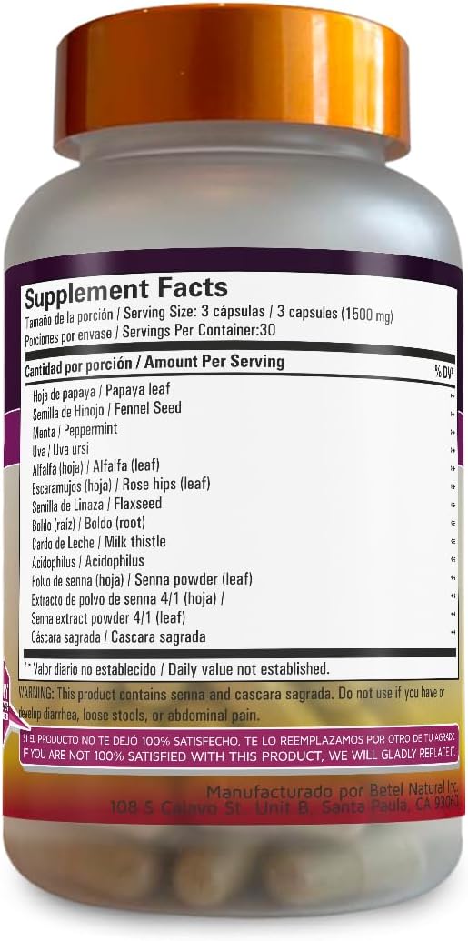 Betel Natural Detoxsan Capsules: Liver and Colon Cleanse with 1500 mg per Serving for Total Detoxification