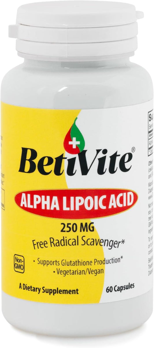 BetiVite Alpha Lipoic Acid 250 mg Supplements - 60 Vegetarian Capsules