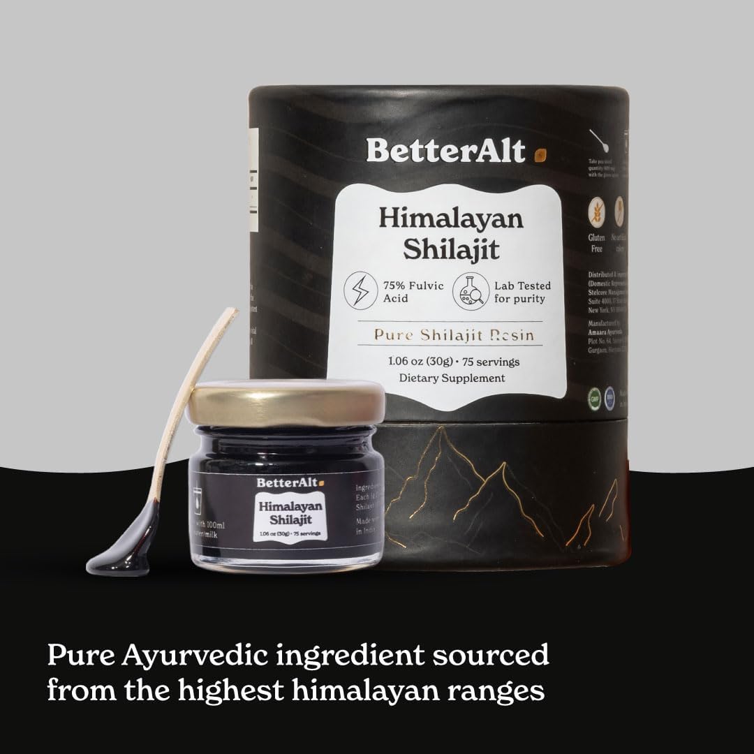 BetterAlt Pure Himalayan Shilajit Resin Pack of 2 - High Potency Gold Grade 150 Servings - Energy Boost & Immune Support - 85+ Trace Minerals - 75%+ Fulvic Acid - Lab Test Report - 400 mg