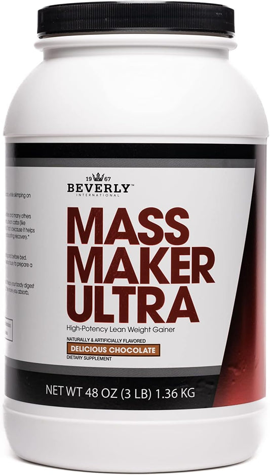 Beverly International Mass Maker Ultra Chocolate 3lb: Lean Mass Builder with Milk Protein Isolate, Whey Protein Isolate, Egg, MCT Oil, Clean Carbs.
