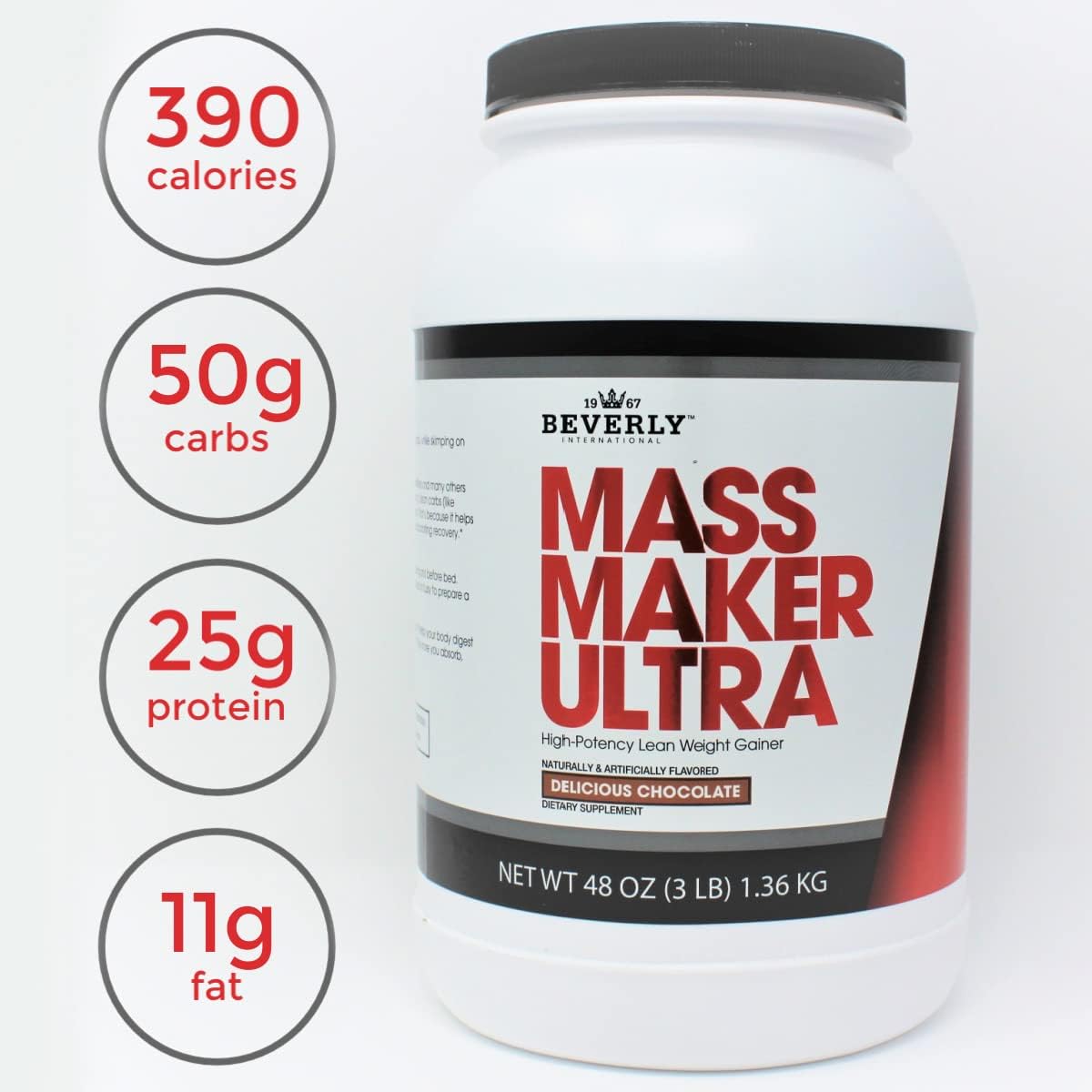 Beverly International Mass Maker Ultra Chocolate 3lb: Lean Mass Builder with Milk Protein Isolate, Whey Protein Isolate, Egg, MCT Oil, Clean Carbs.